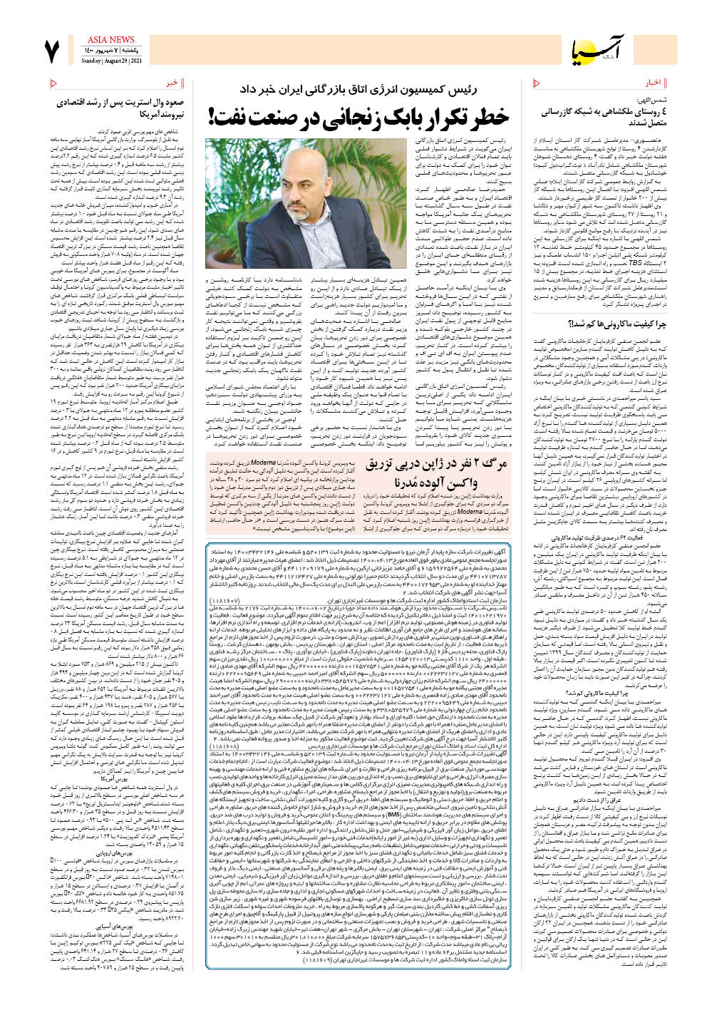 روزنامه اقتصادی آسیا - ۷ شهریور ۱۴۰۰ 6