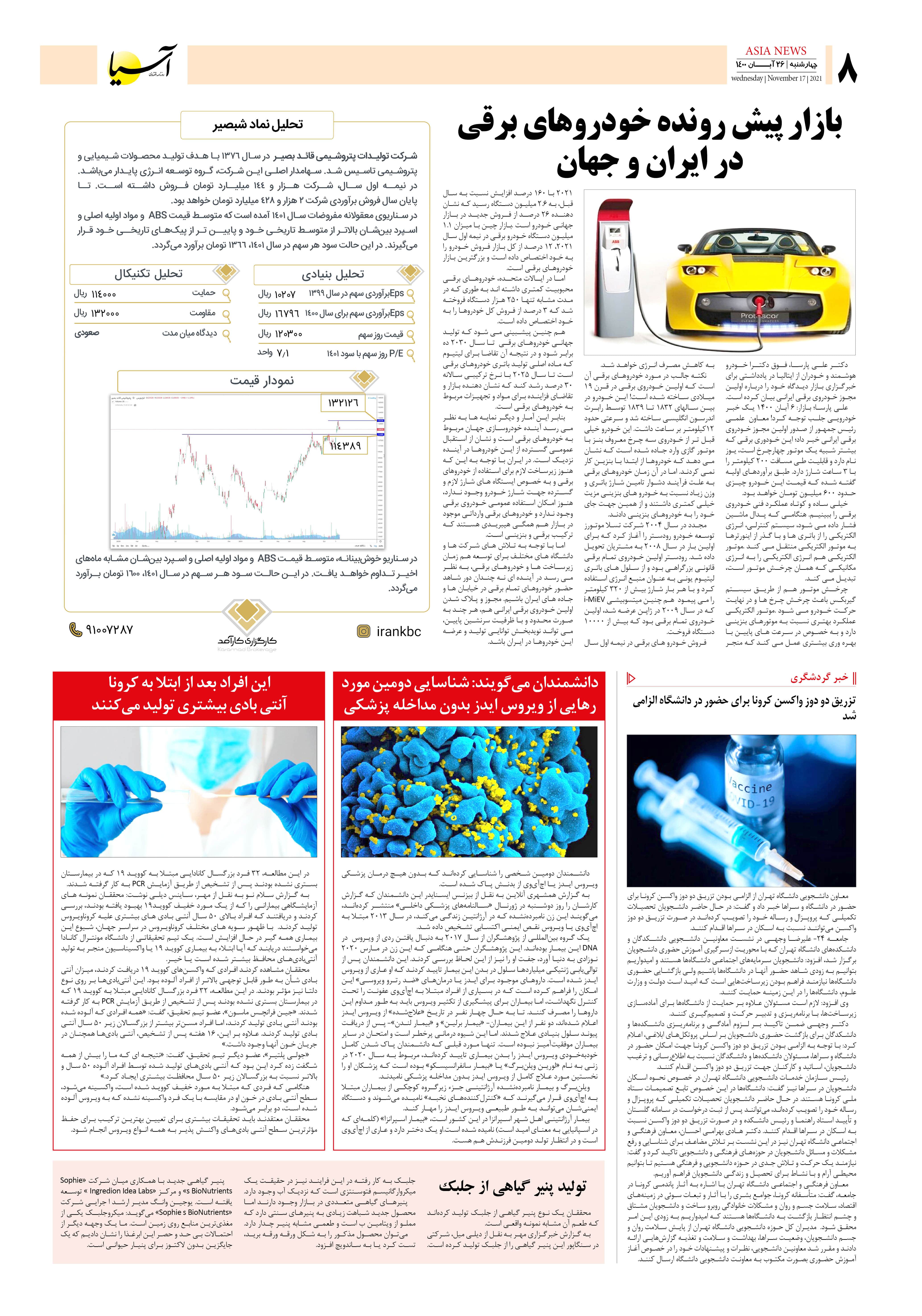 روزنامه اقتصادی آسیا - ۲۶ آبان ۱۴۰۰ 8