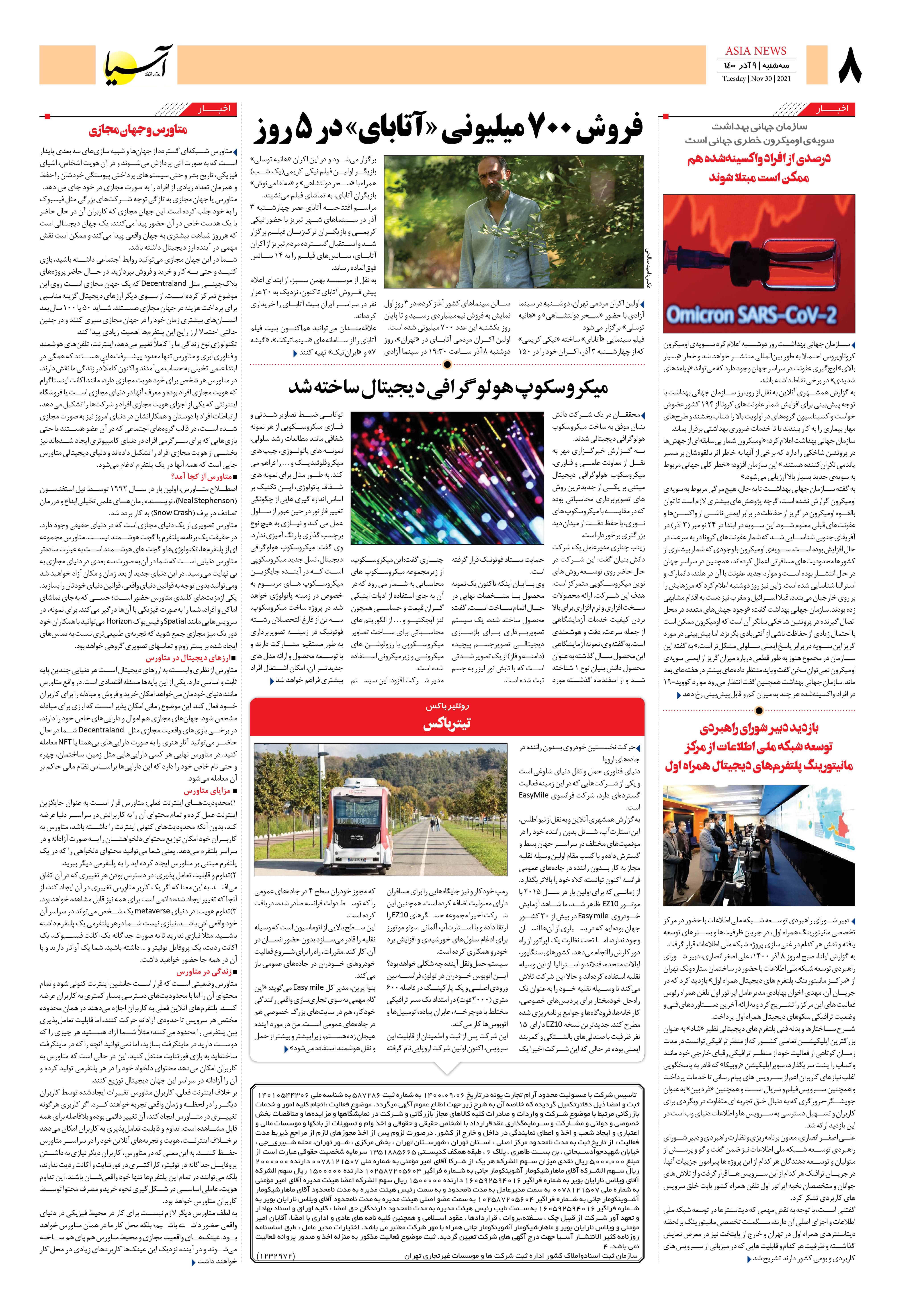 روزنامه اقتصادی آسیا - ۹ آذر ۱۴۰۰ 6