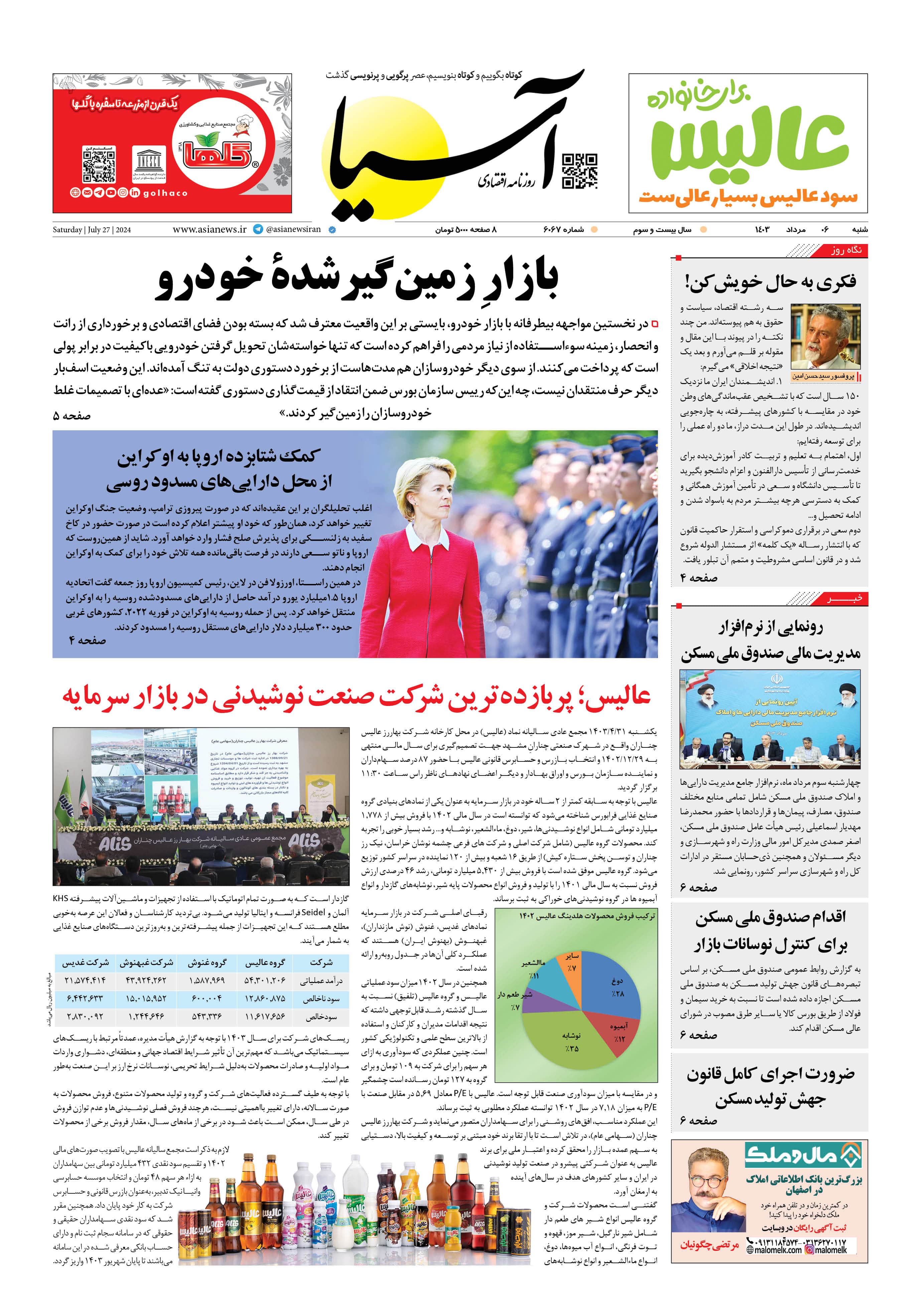 روزنامه اقتصادی آسیا - ۶ مرداد ۱۴۰۳ 5