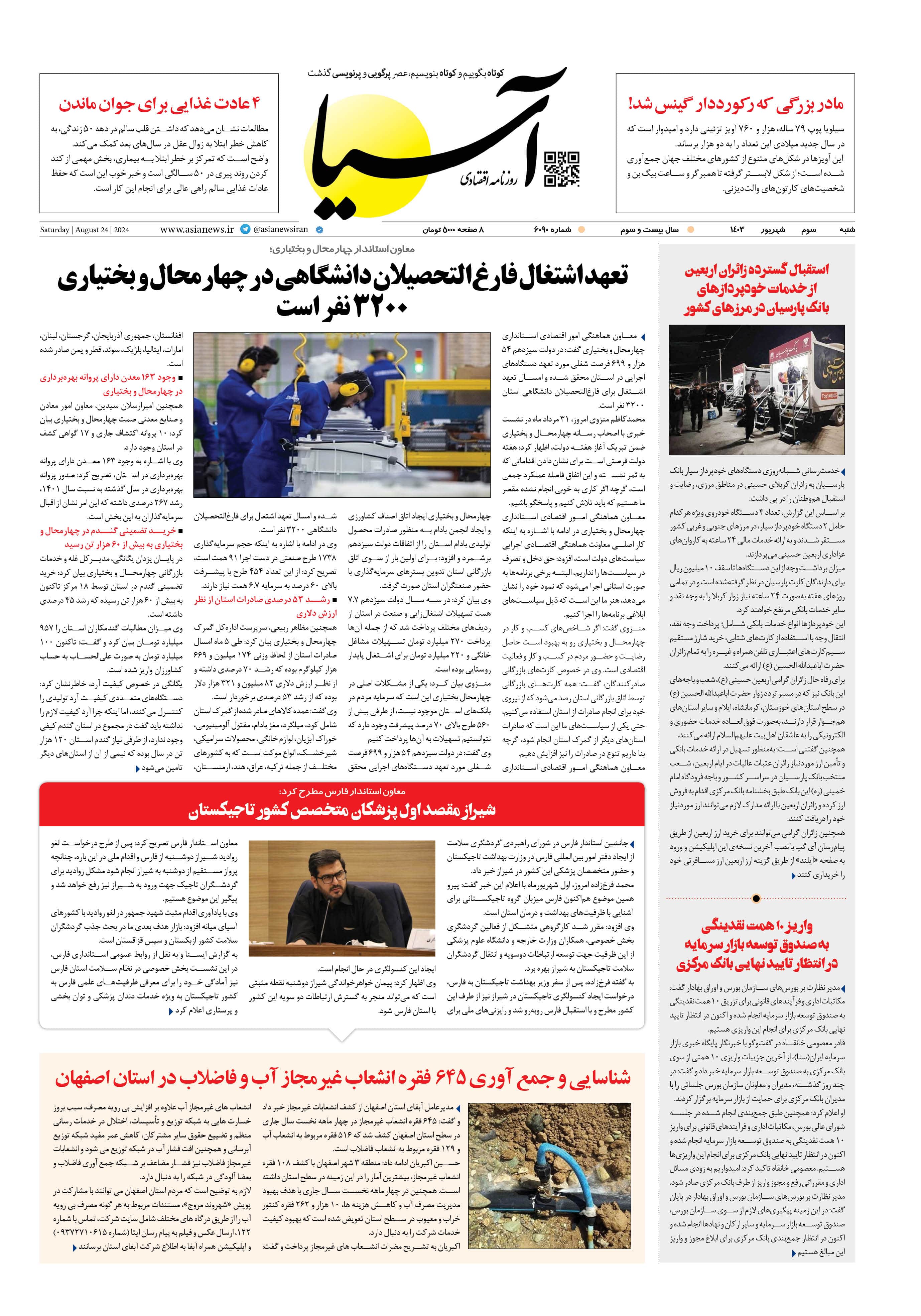 روزنامه اقتصادی آسیا - ۳ شهریور ۱۴۰۳  1