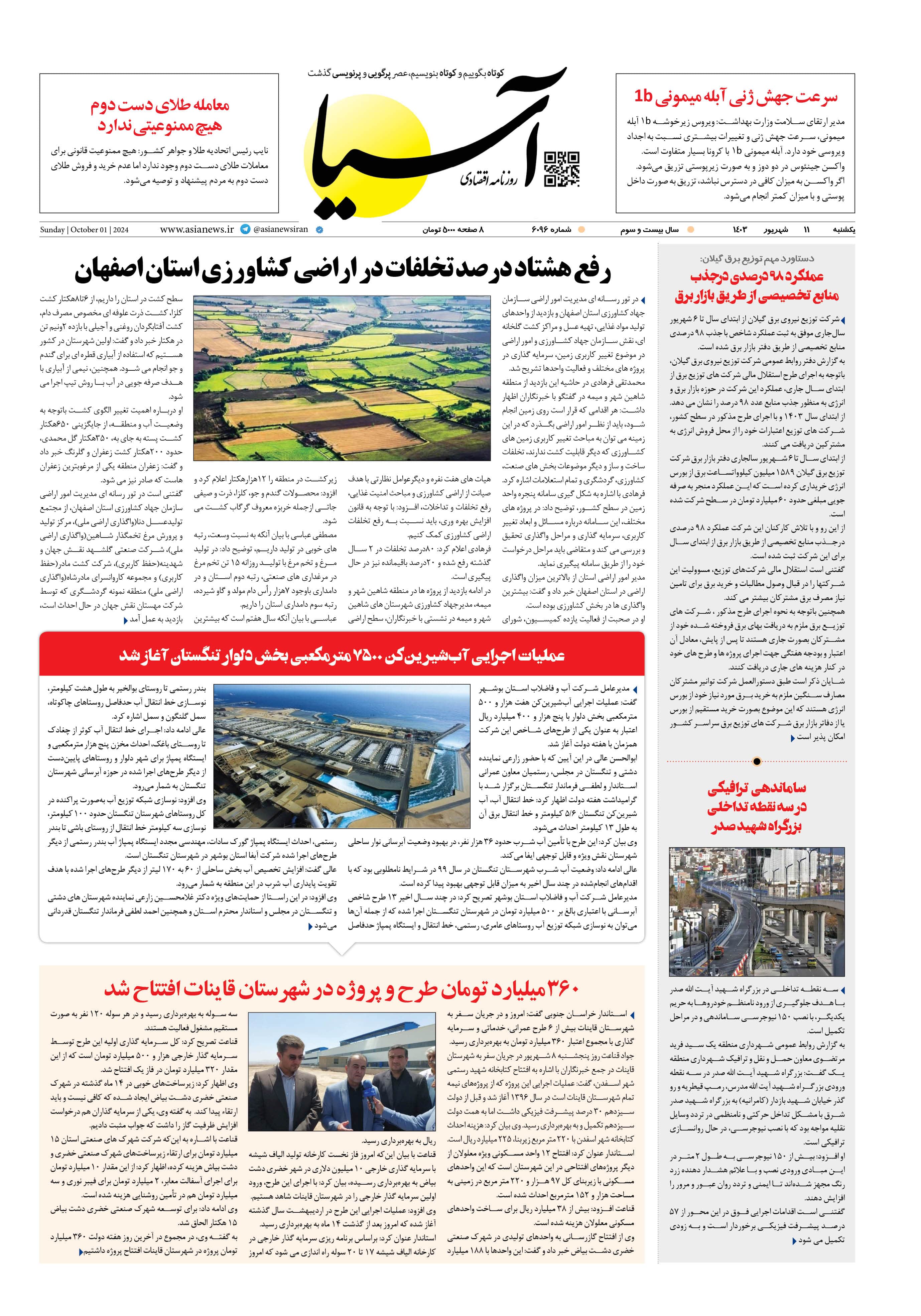 روزنامه اقتصادی آسیا - ۱۱ شهریور ۱۴۰۳ 1