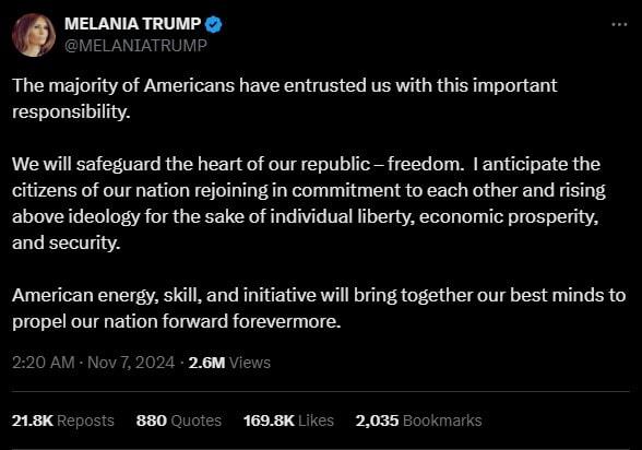 وعده ملانیا ترامپ پس از پیروزی
