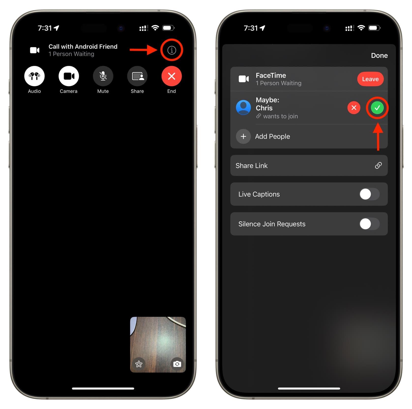پیوستن به تماس فیس تایم از طریق دستگاه اندروید