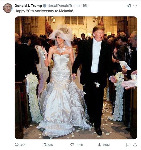 تبریک ترامپ به مناسبت سالگرد ازدواج