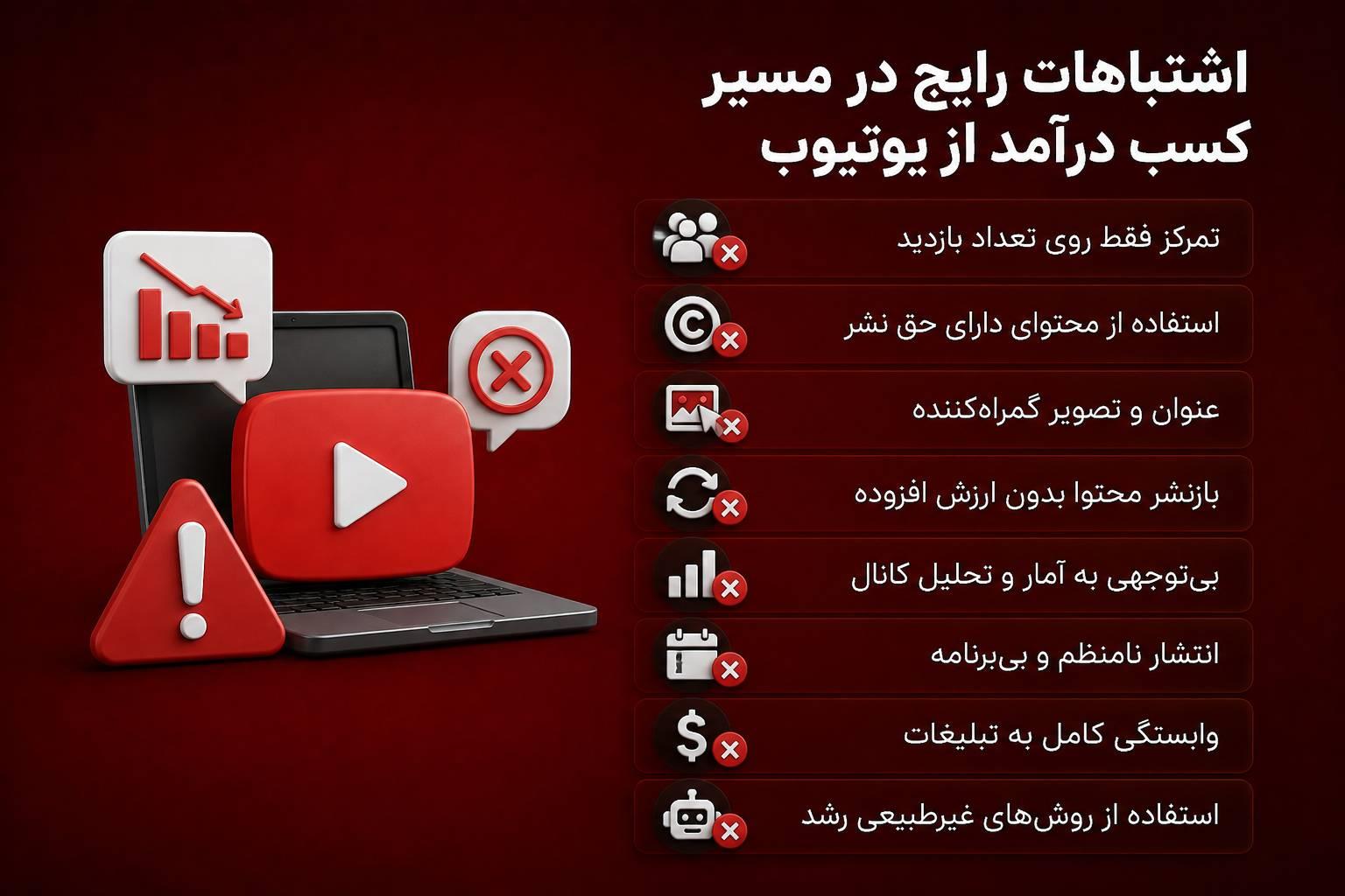 اشتباهات رایج در مسیر کسب درآمد از یوتیوب