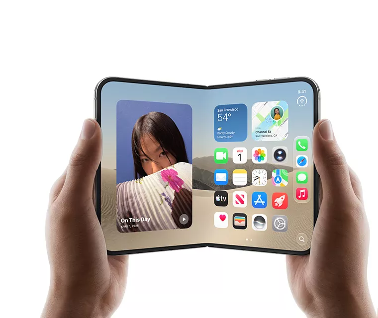 آیفون تاشوی اپل iPhone Duo در حالت باز؛ تصویر رسمی اپل