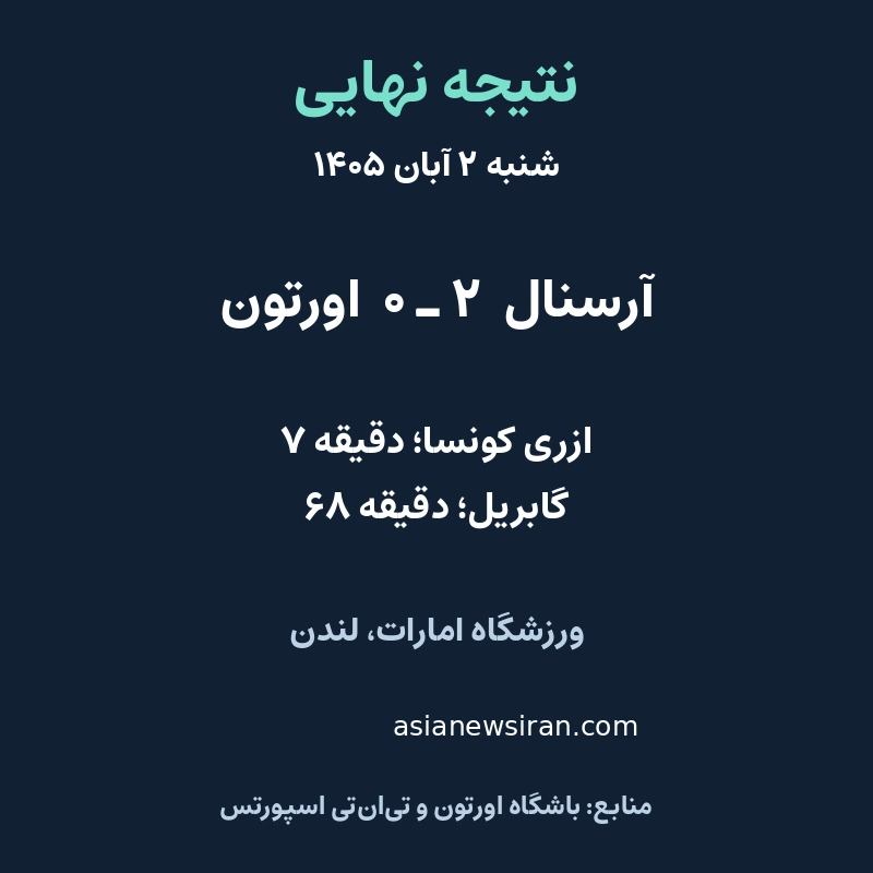 نتیجه نهایی آرسنال و اورتون در ۲ آبان ۱۴۰۵