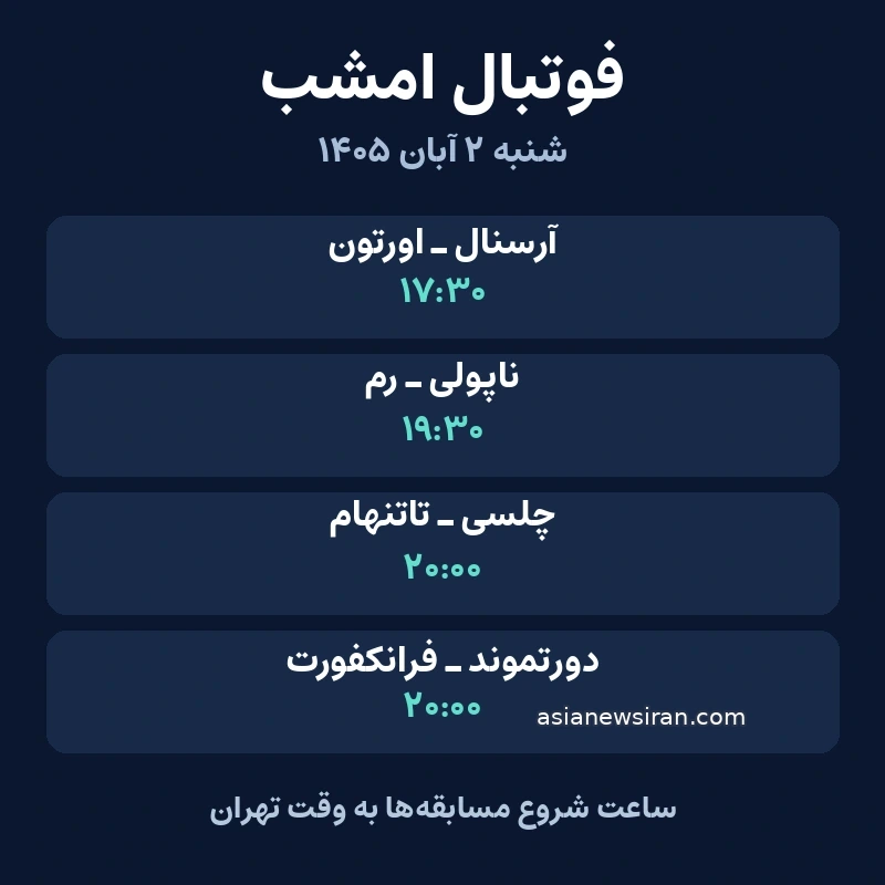 برنامه چهار مسابقه فوتبال شنبه ۲ آبان به وقت تهران