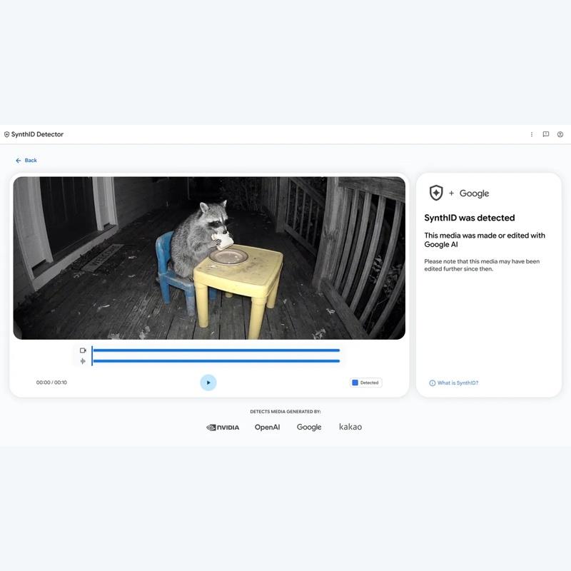تصویر رسمی رابط SynthID Detector با نمونه ویدیوی نشان‌دار هوش مصنوعی