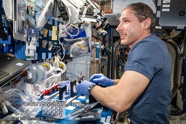 NASA astronaut Michael Hopkins preparing ISS research hardware in 2021