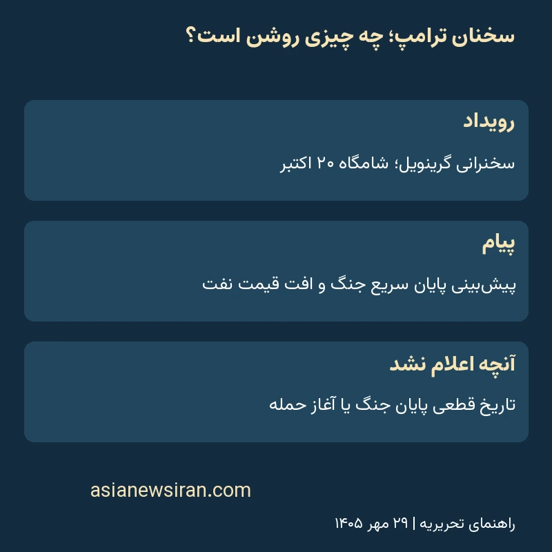 راهنمای تفکیک رویداد گرینویل، پیش‌بینی ترامپ و نبود تاریخ قطعی برای پایان جنگ