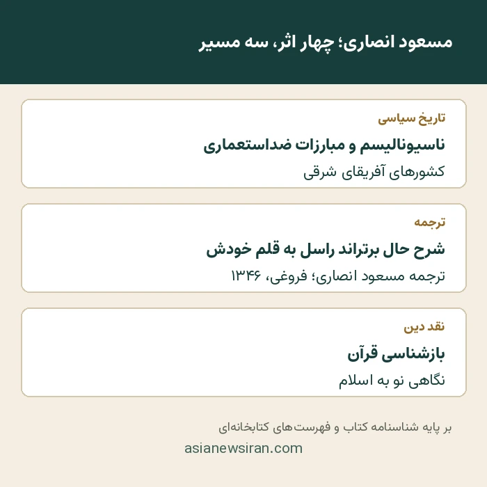 چهار اثر مسعود انصاری در تاریخ سیاسی، ترجمه و نقد دین