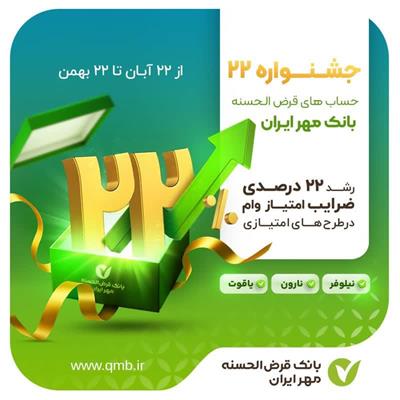 افزایش جذابیت طرح‌های قرض‌الحسنه با «جشنواره ۲۲» بانک مهر ایران