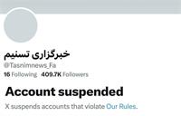 تمام صفحات خبرگزاری تسنیم در ایکس مسدود شد!